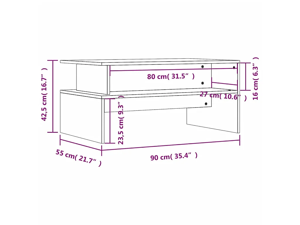 Mesa de centro em carvalho Sonoma dourado 90x55x42,5 cm madeira projetada