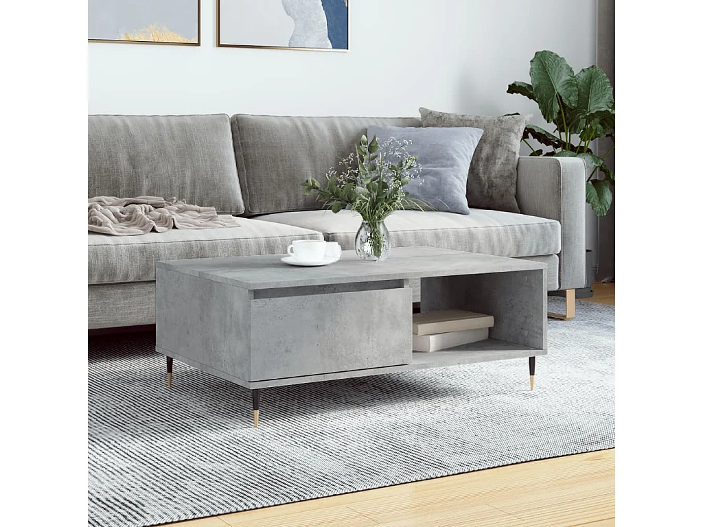 Table basse gris béton 90x60x35 cm bois d'ingénierie