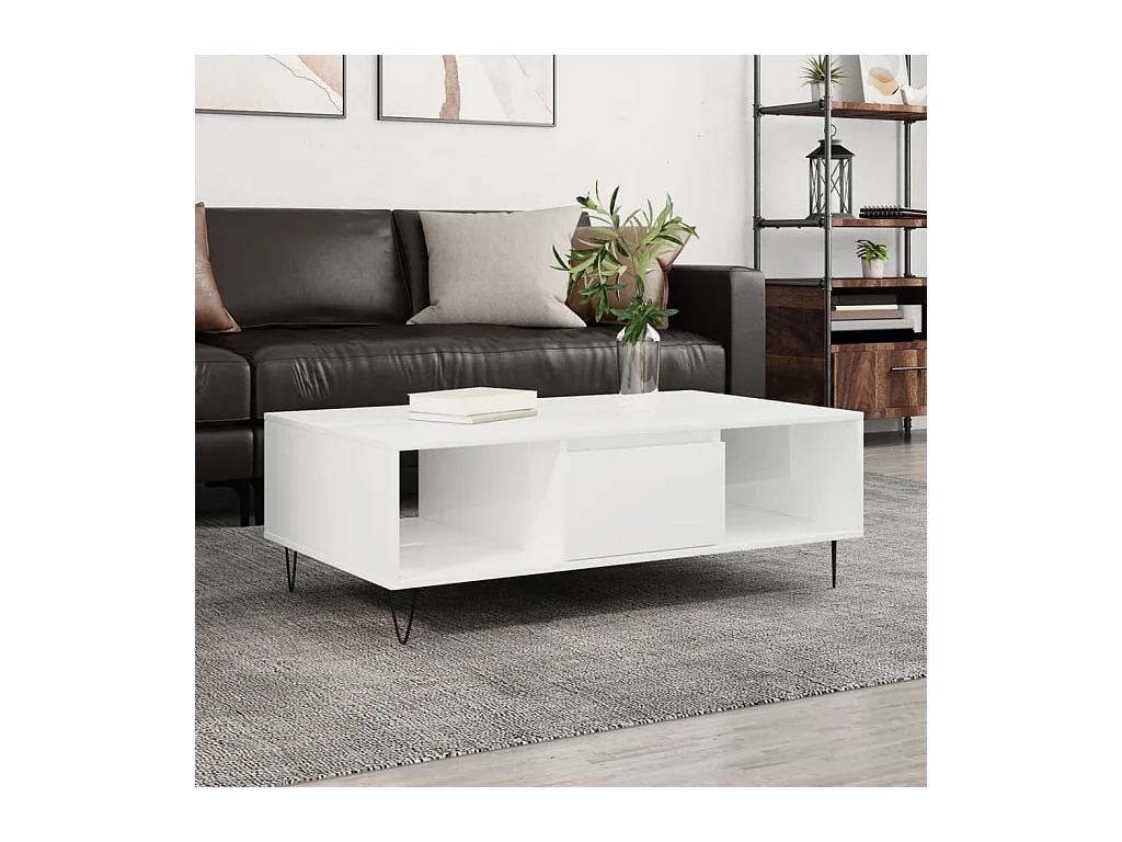 Goud Glanzend witte salontafel 104x60x35 cm samengesteld hout