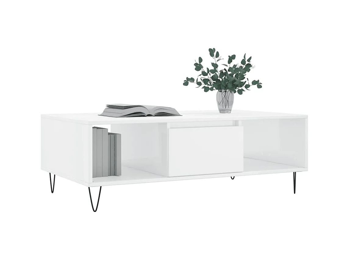 Table basse blanc brillant 104x60x35 cm bois d'ingénierie