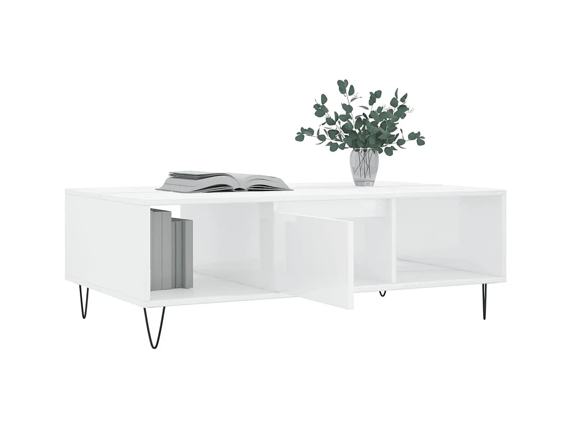 Table basse blanc brillant 104x60x35 cm bois d'ingénierie