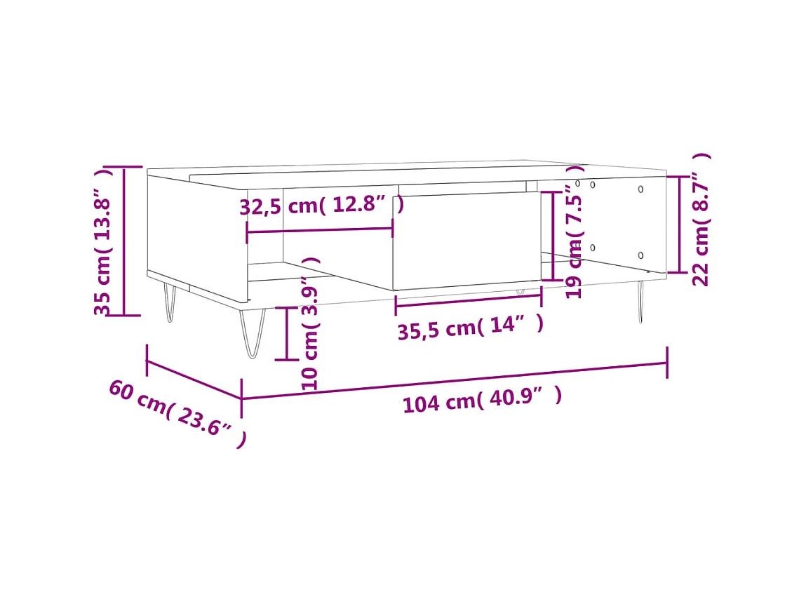 Table basse blanc brillant 104x60x35 cm bois d'ingénierie