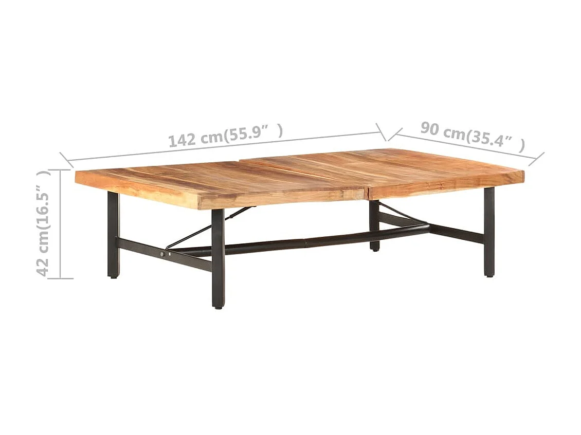 Goldfarbener Couchtisch 142x90x42 cm Massives Akazienholz