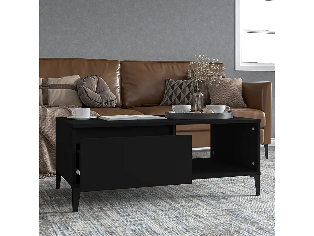 Gold Salontafel Zwart 90x50x36,5 cm Bewerkt hout