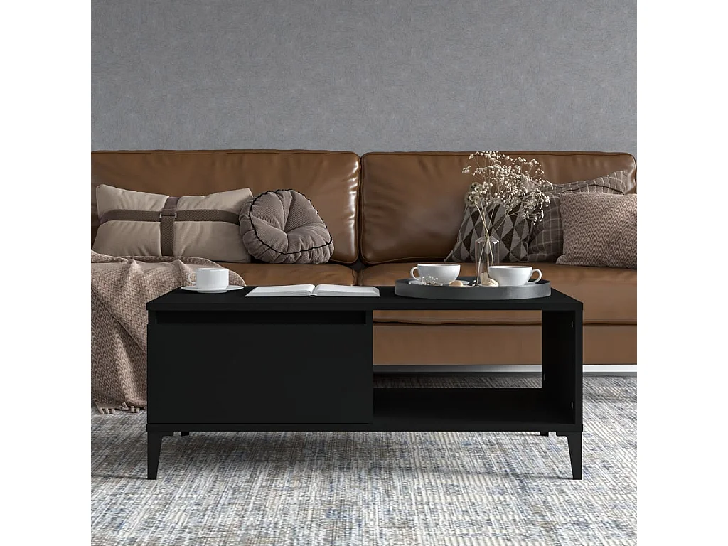 Gold Salontafel Zwart 90x50x36,5 cm Bewerkt hout