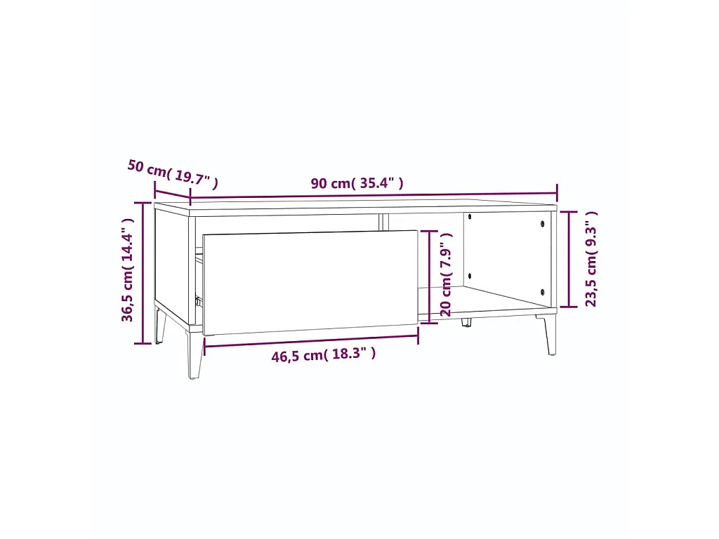Gold Salontafel Zwart 90x50x36,5 cm Bewerkt hout