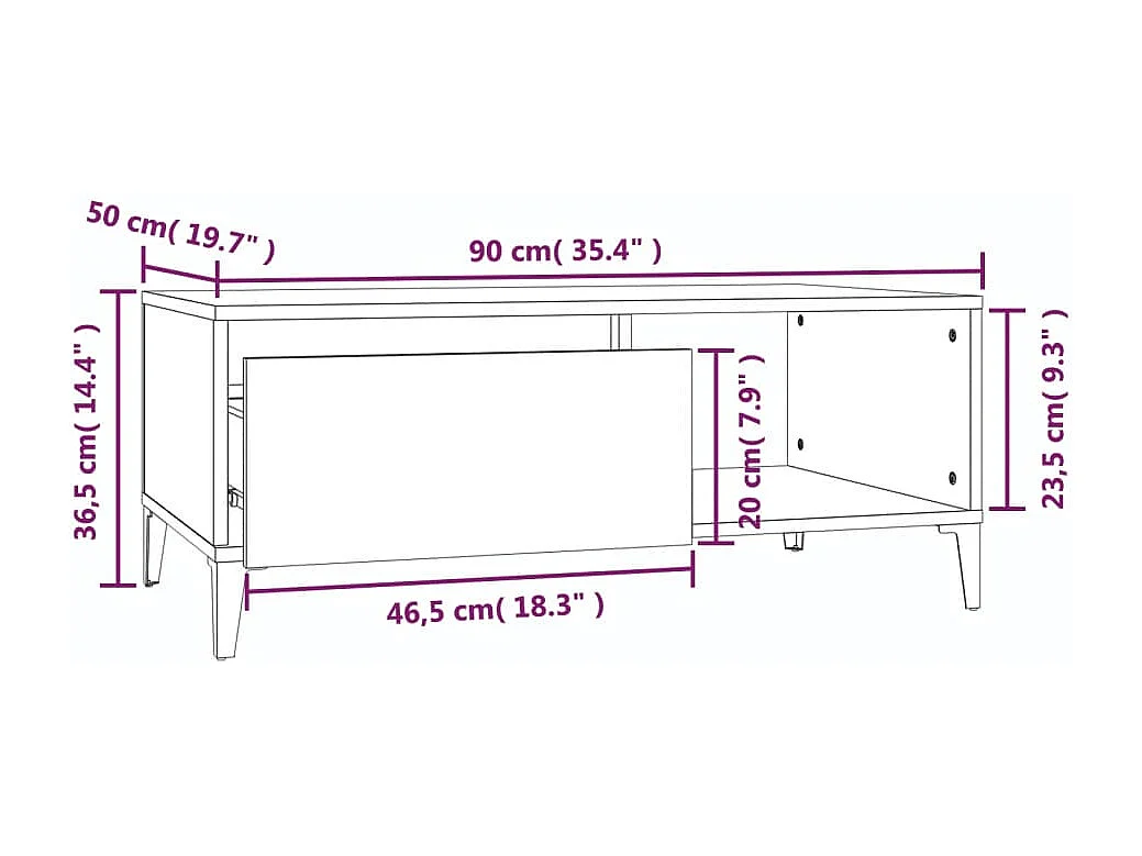 Gold Salontafel Zwart 90x50x36,5 cm Bewerkt hout