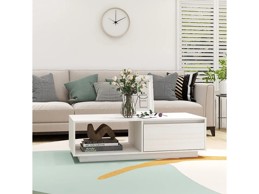 Mesa de centro dourada branca 110x50x33,5 cm Madeira maciça de pinho