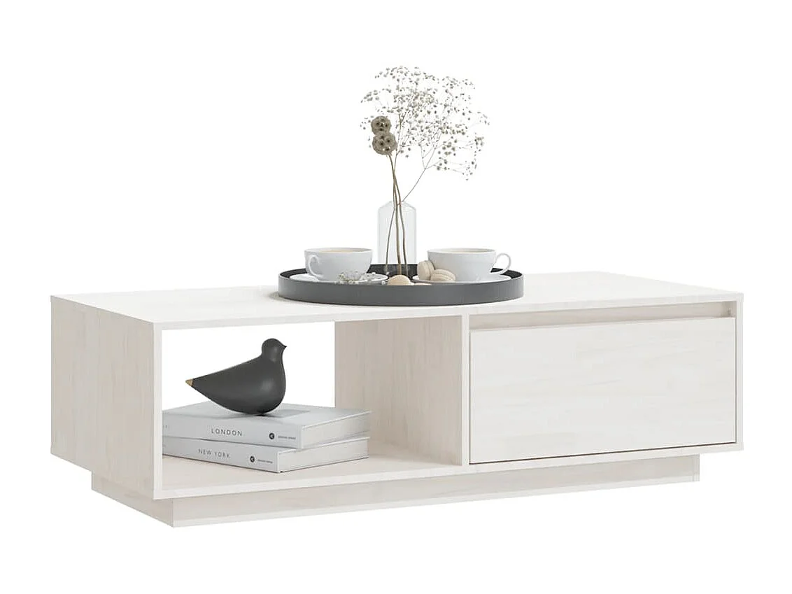 Mesa de centro dourada branca 110x50x33,5 cm Madeira maciça de pinho