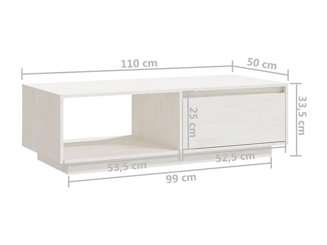 Mesa de centro dourada branca 110x50x33,5 cm Madeira maciça de pinho