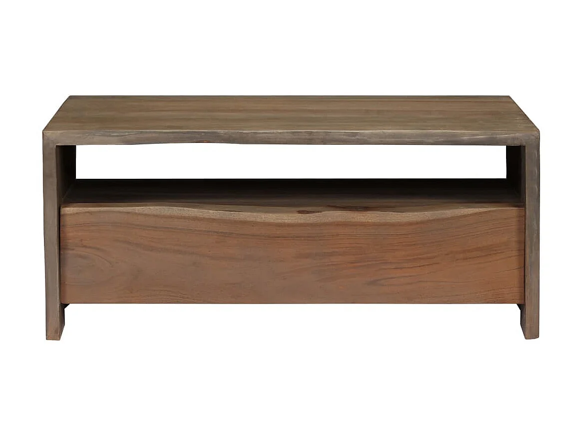 Mesa de centro de acacia maciza dorada con bordes a juego, 90 x 50 x 40 cm, gris