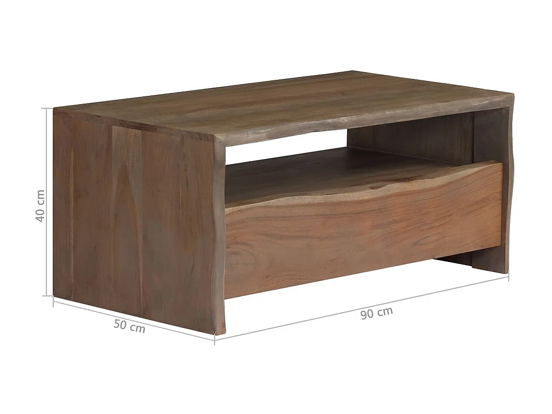 Mesa de centro de acacia maciza dorada con bordes a juego, 90 x 50 x 40 cm, gris