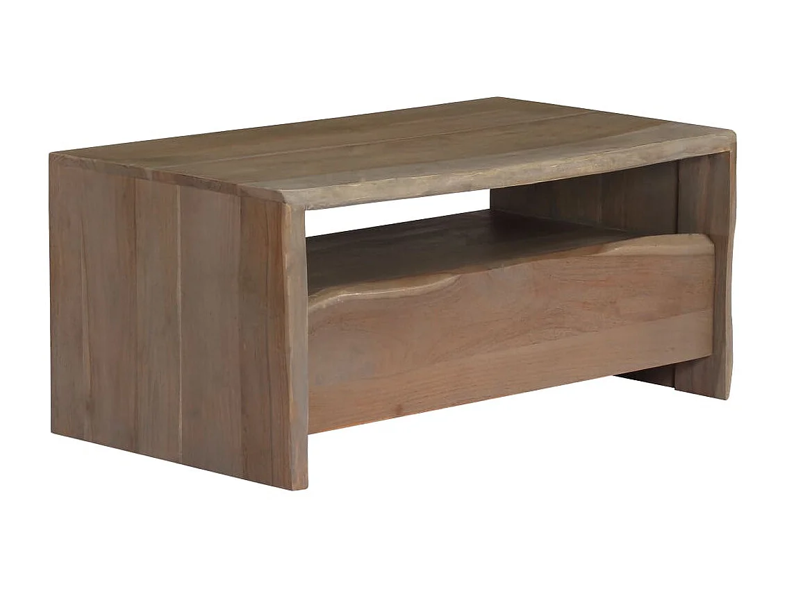 Mesa de centro de acacia maciza dorada con bordes a juego, 90 x 50 x 40 cm, gris