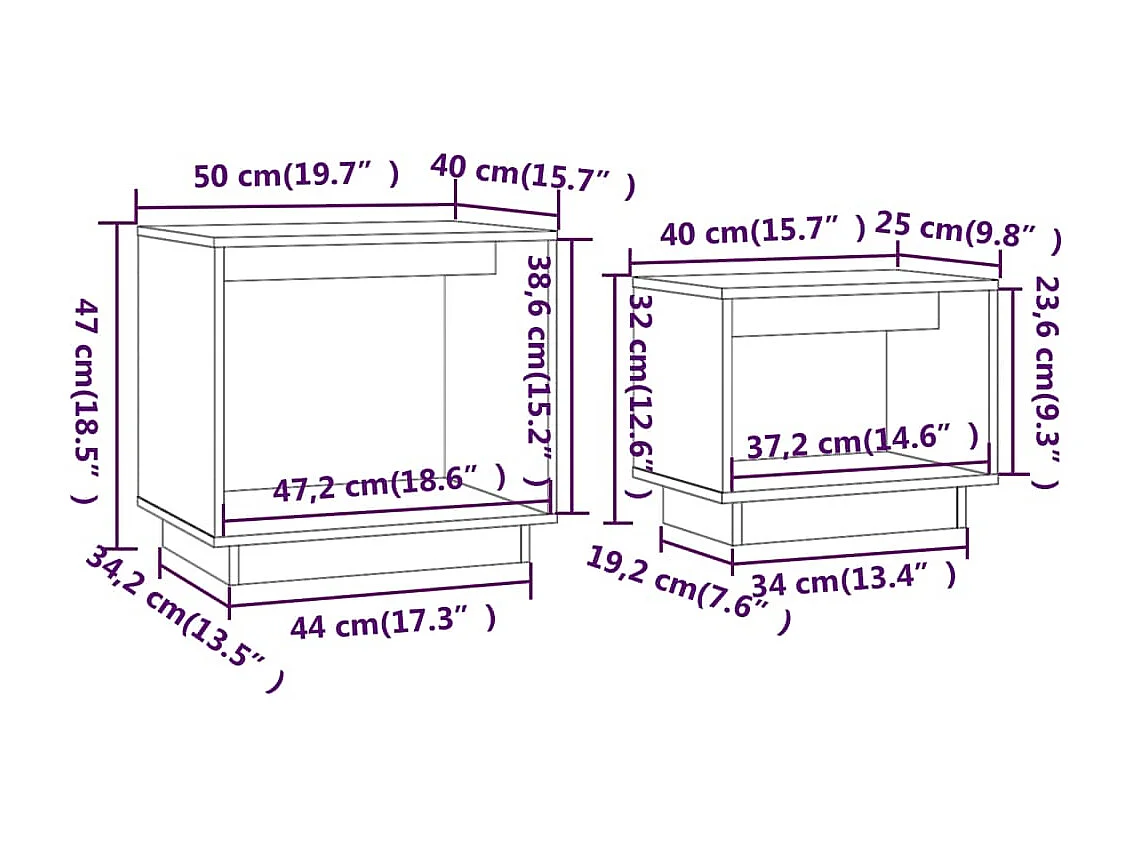 Mesas de centro aninhadas douradas 2 unidades em madeira maciça de pinho
