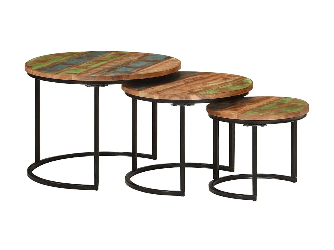 Tavolini impilabili Gold 3 pezzi in legno massello di recupero