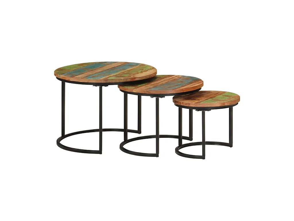 Tables gigognes 3 pcs bois massif de récupération