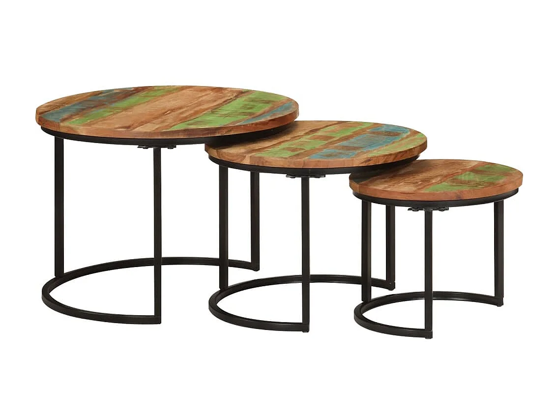 Tavolini impilabili Gold 3 pezzi in legno massello di recupero