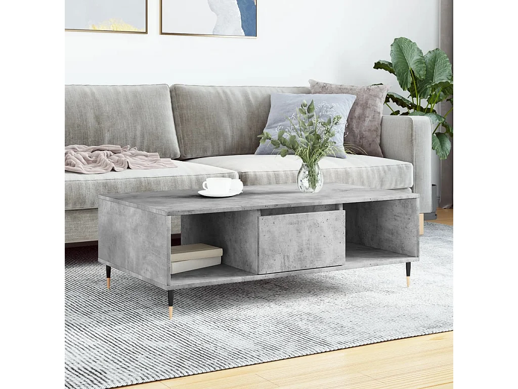Table basse gris béton 104x60x35 cm bois d'ingénierie