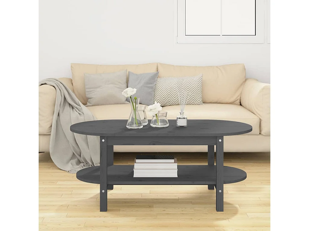 Mesa de centro dourada Cinza 110x55x45 cm Madeira maciça de pinho