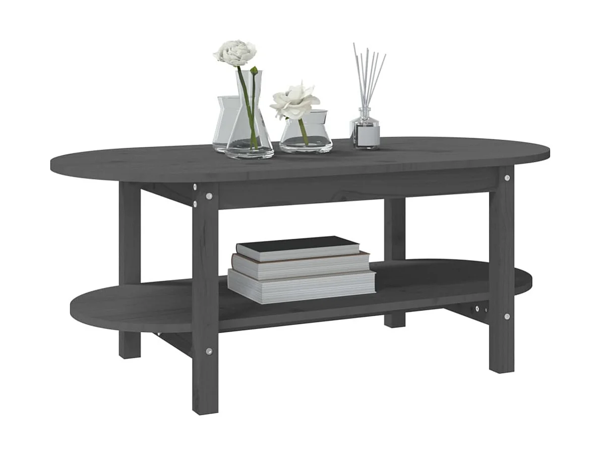 Mesa de centro dourada Cinza 110x55x45 cm Madeira maciça de pinho