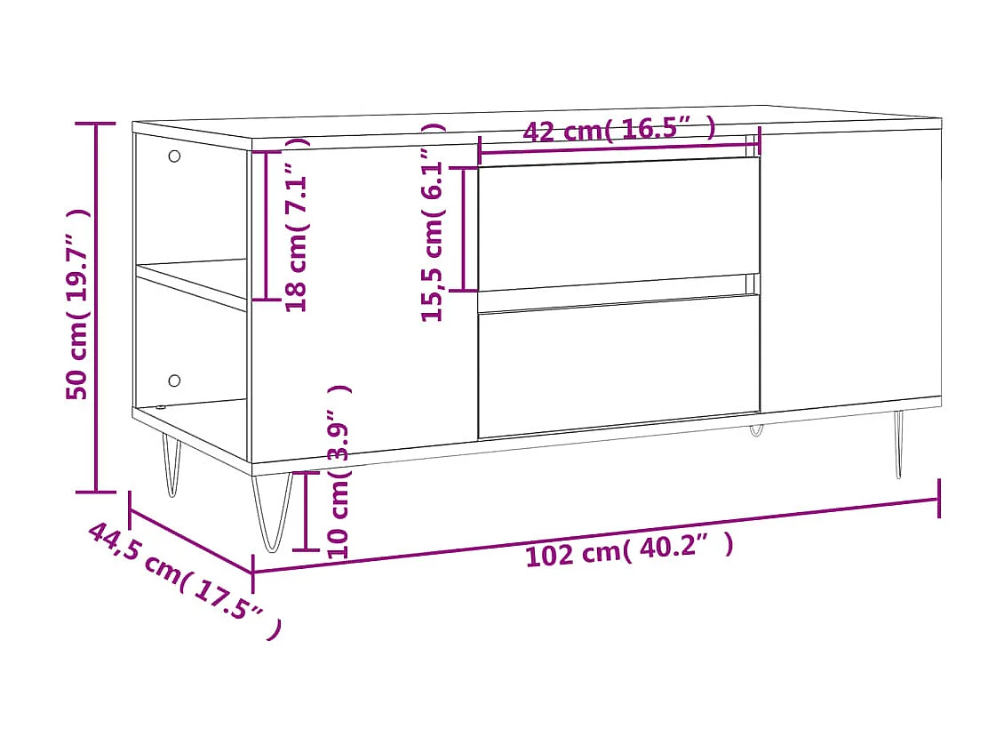 Mesa de centro dourada branca 102x44,5x50 cm madeira projetada
