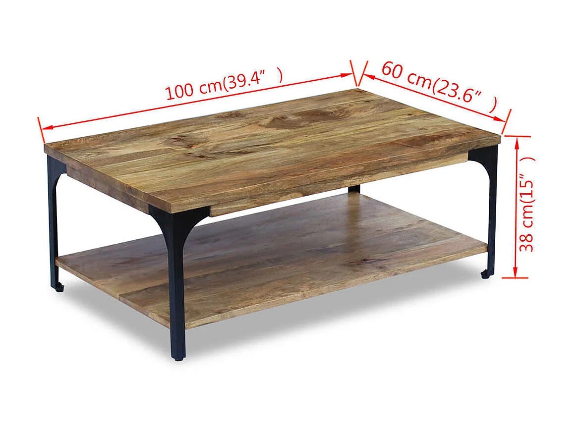 Mesa de centro dourada Madeira de mangueira 100 x 60 x 38 cm