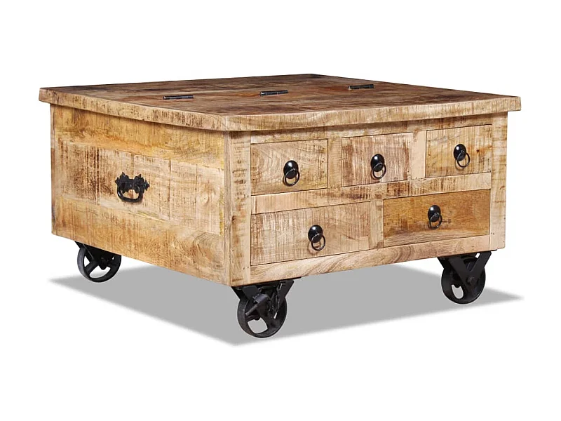 Mesa de centro dorada Madera de mango en bruto 70 x 70 x 40 cm