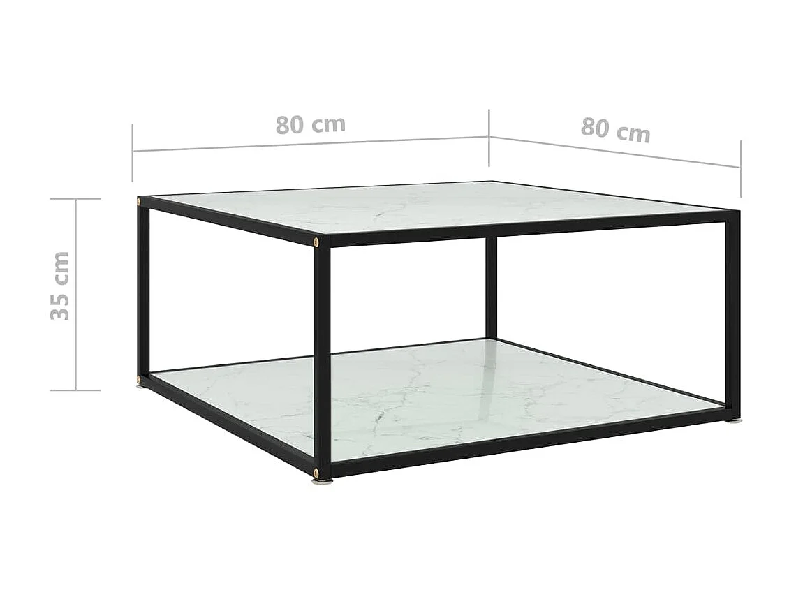 Tavolino Gold Bianco 80x80x35 cm Vetro temperato