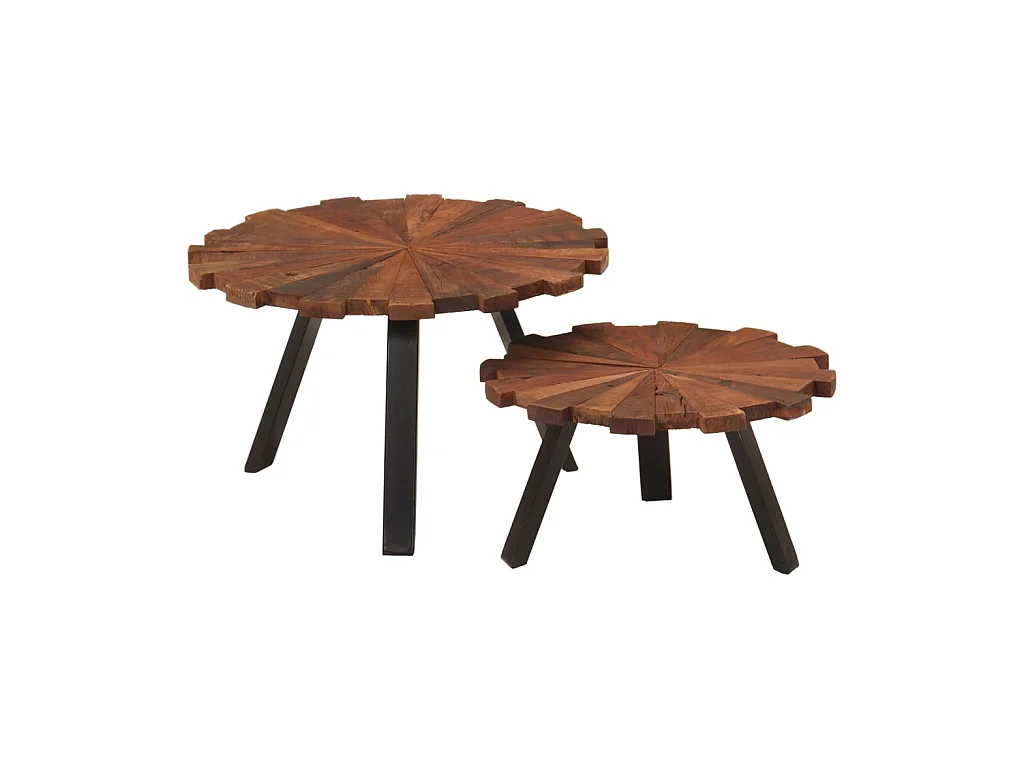 Goudkleurige salontafels, 2 stuks teruggewonnen massief hout en ijzer