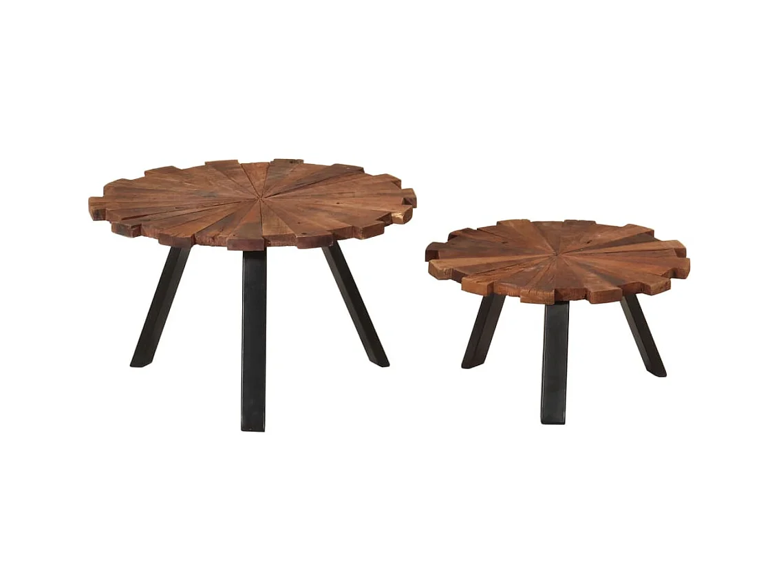 Tables basses 2 pcs bois massif récupéré et fer
