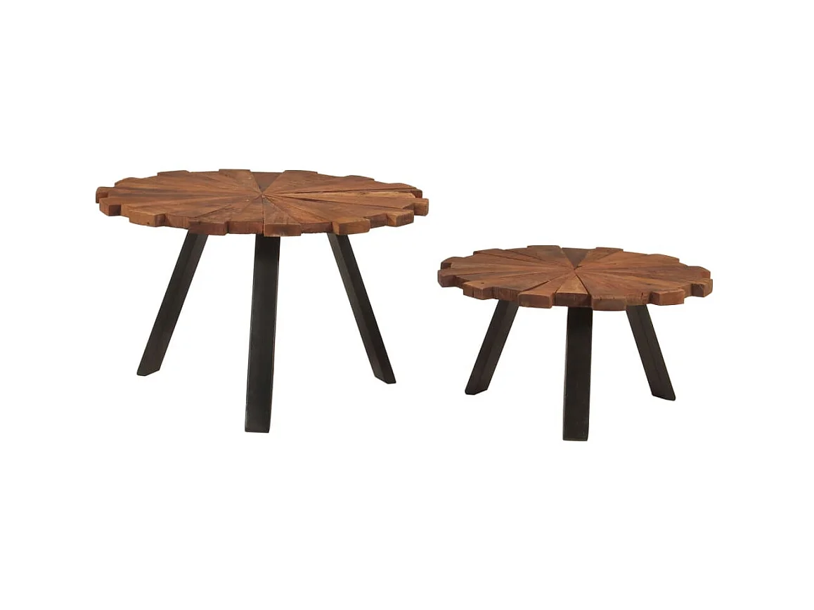 Tables basses 2 pcs bois massif récupéré et fer