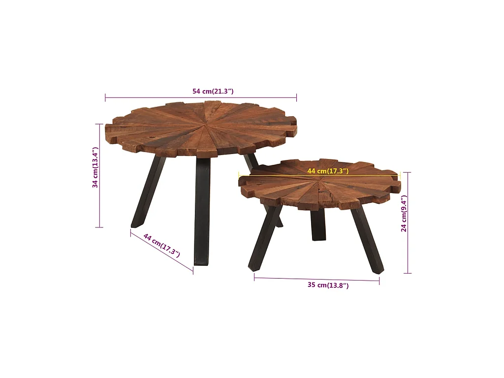 Tables basses 2 pcs bois massif récupéré et fer