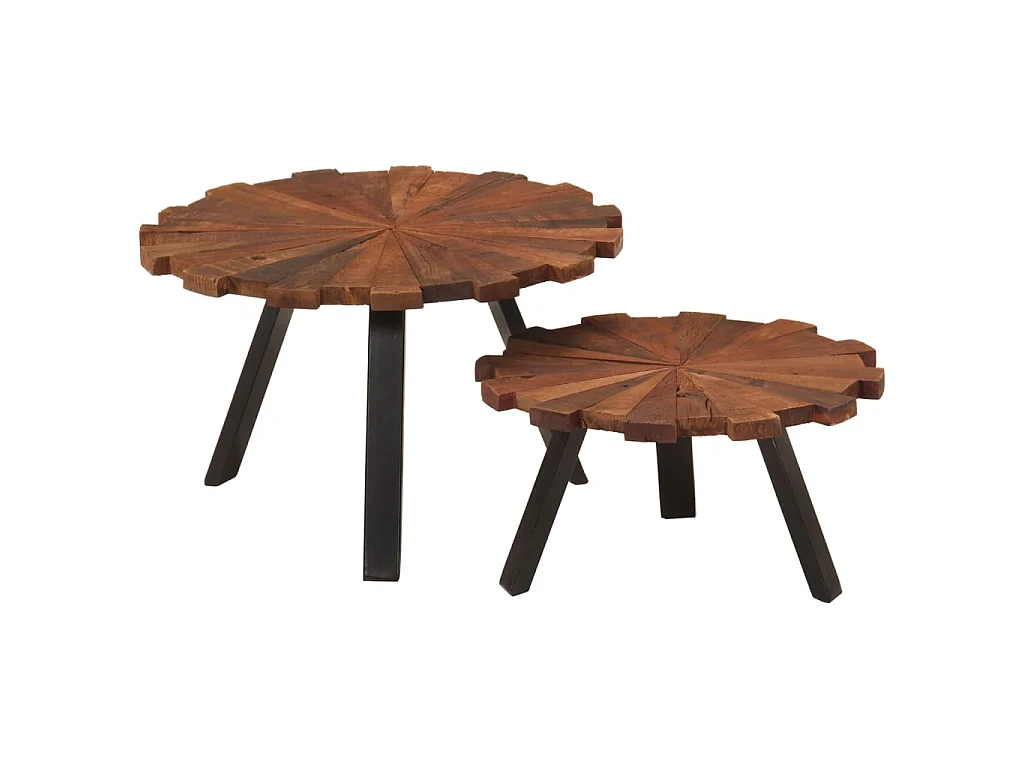 Goudkleurige salontafels, 2 stuks teruggewonnen massief hout en ijzer