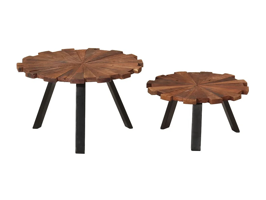 Goudkleurige salontafels, 2 stuks teruggewonnen massief hout en ijzer