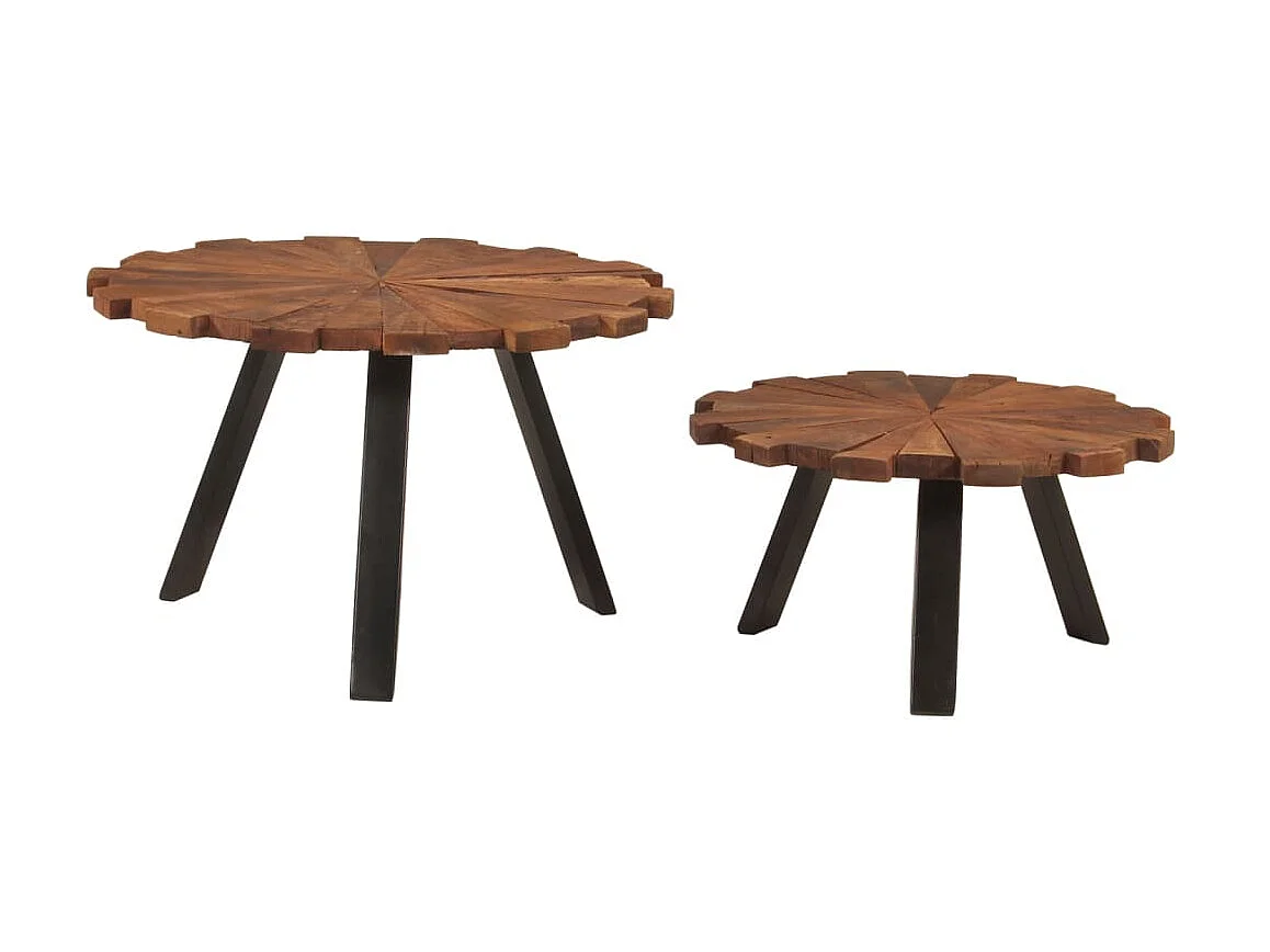 Goudkleurige salontafels, 2 stuks teruggewonnen massief hout en ijzer