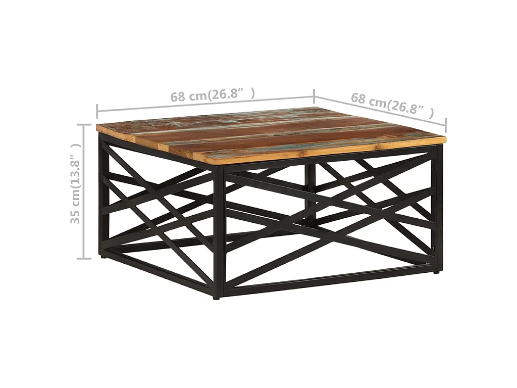 Table basse 68x68x35 cm Bois de récupération massif
