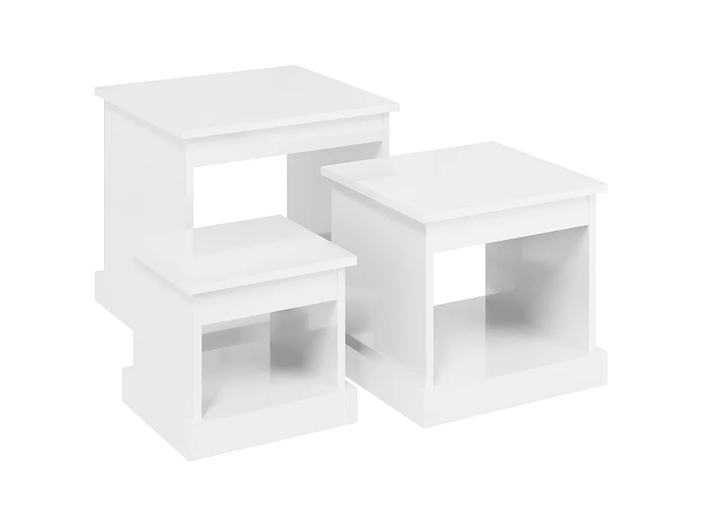 Gold Bijzettafels 3 stuks Glans Wit Bewerkt Hout