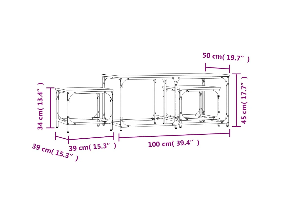Tables basses gigognes 3 pcs sonoma gris bois d'ingénierie