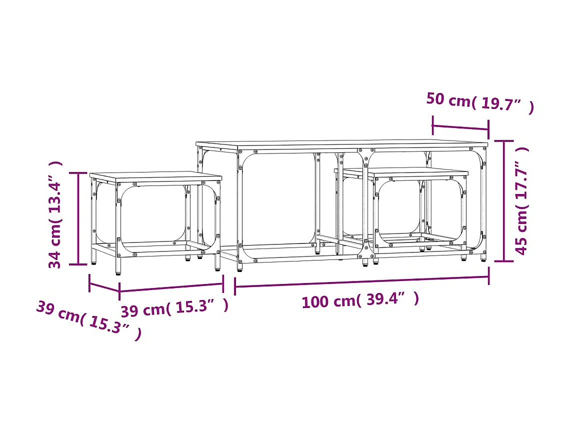 Tables basses gigognes 3 pcs sonoma gris bois d'ingénierie