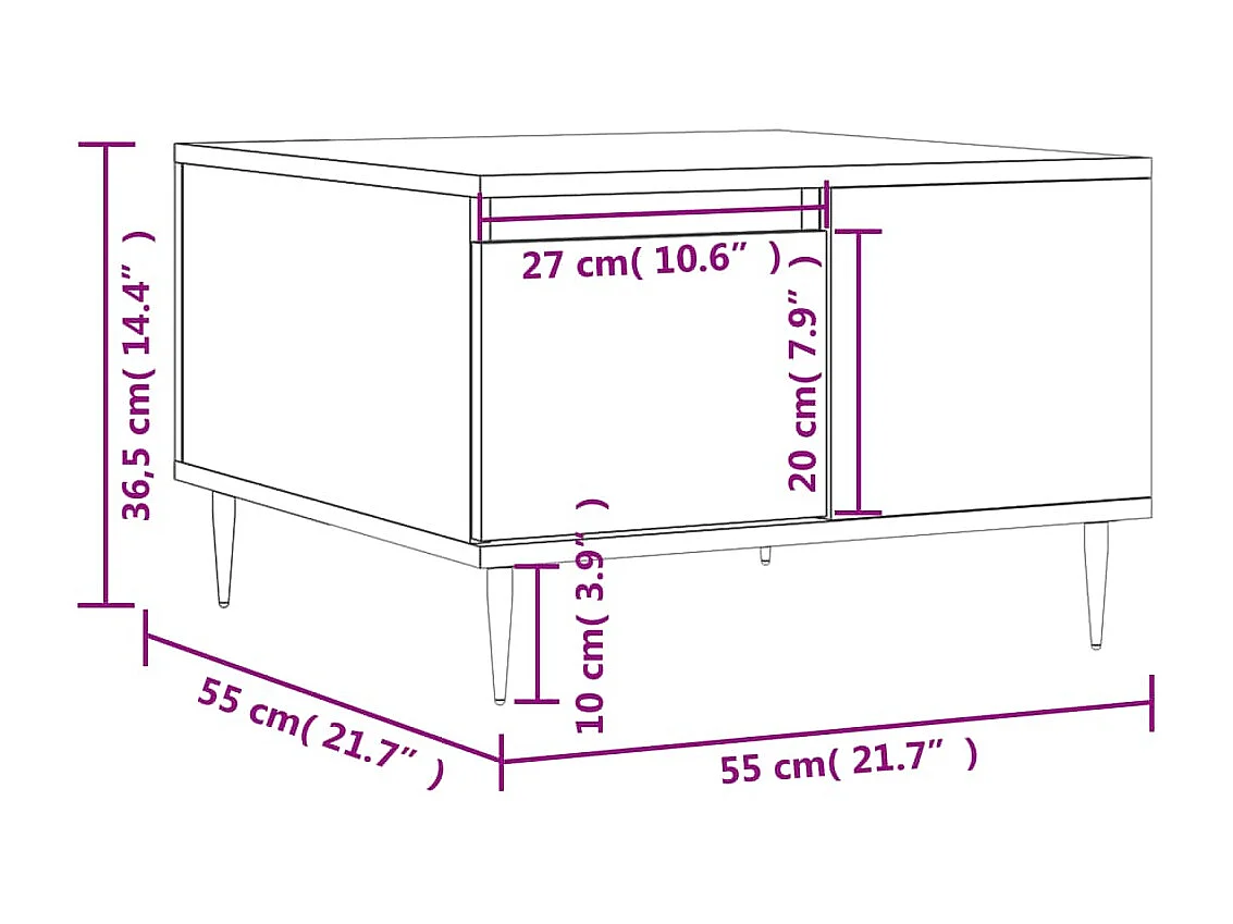 Mesa de centro cinza concreto dourado 55x55x36,5 cm madeira projetada