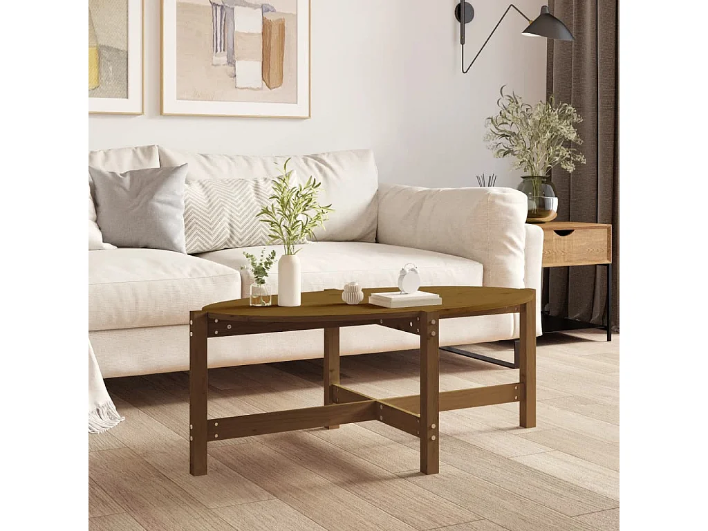 Mesa de centro dourada Castanho mel 118x63x45 cm Madeira maciça de pinho