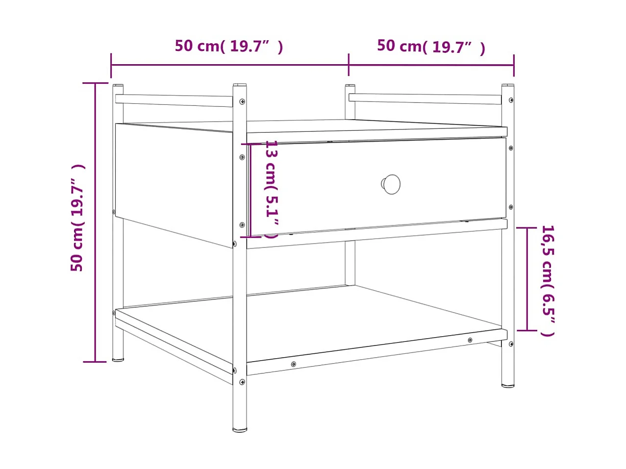 Table basse noir 50x50x50 cm bois d'ingénierie