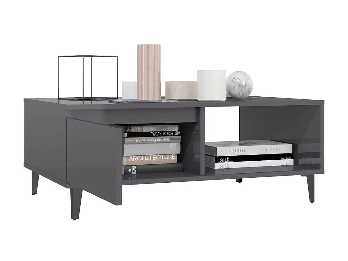 Gold Salontafel Glanzend grijs 90x60x35 cm Spaanplaat