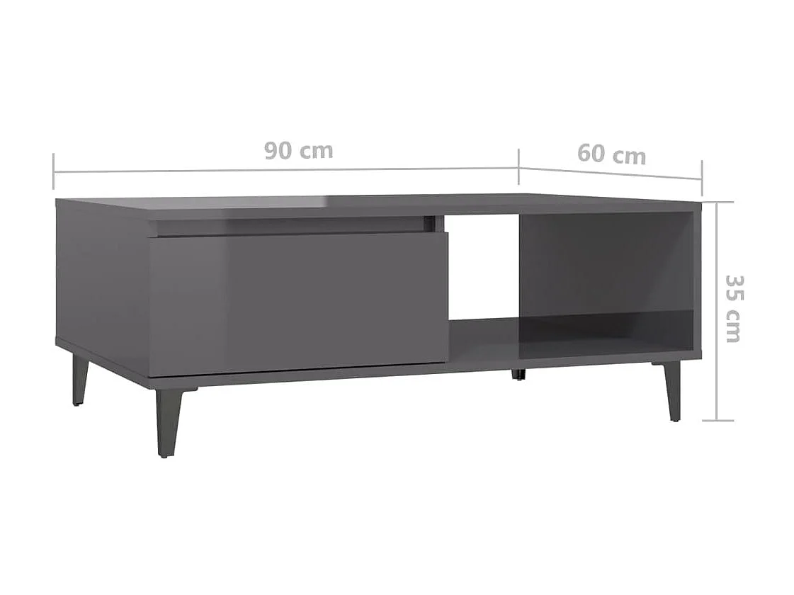 Gold Salontafel Glanzend grijs 90x60x35 cm Spaanplaat