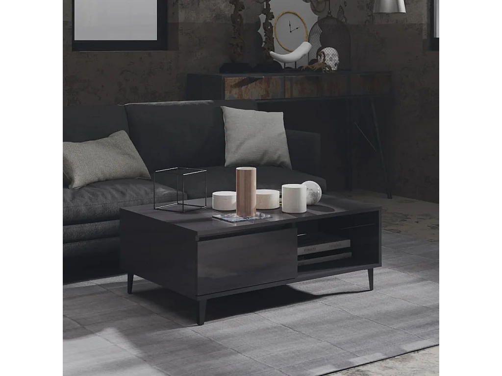 Table basse Gris brillant 90x60x35 cm Aggloméré