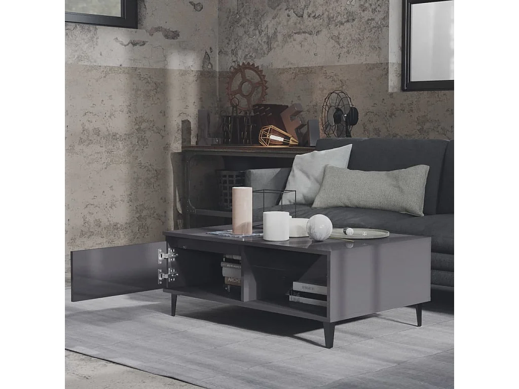 Table basse Gris brillant 90x60x35 cm Aggloméré