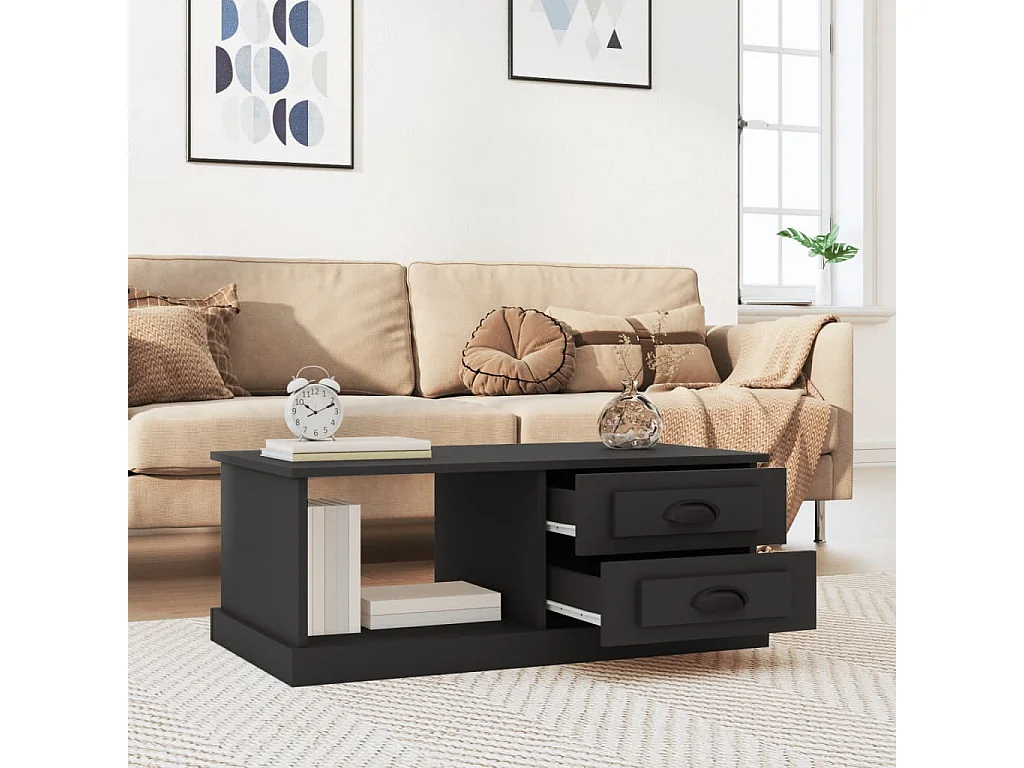 Mesa de centro Gold Negro 90x50x35 cm Madera contrachapada