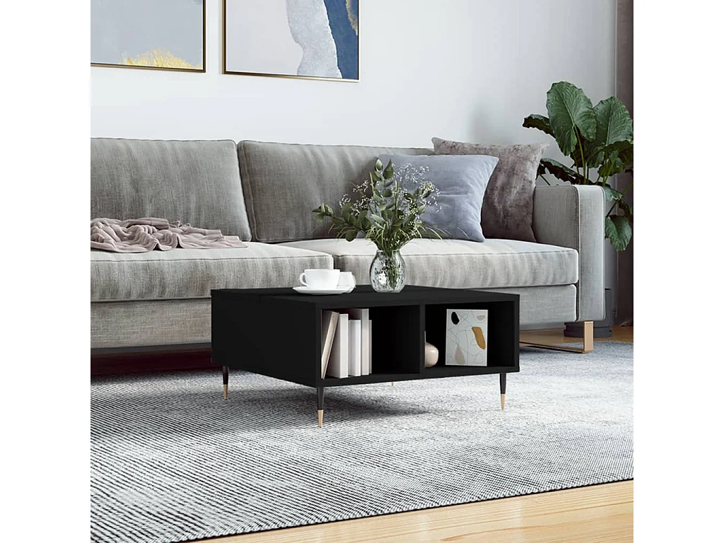 Mesa de centro Gold negra 60x60x30 cm de madera contrachapada