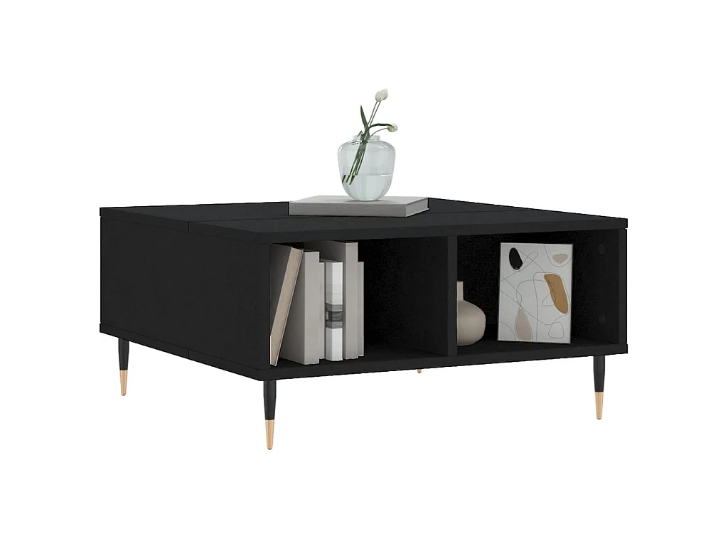 Mesa de centro dourada preta 60x60x30 cm madeira trabalhada