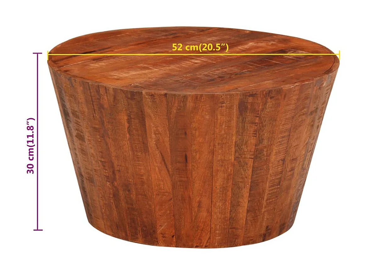 Table basse Ø 52x30 cm bois de manguier brut massif